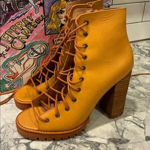 New Free people, Jeffrey Campbell Open-Toe Lace-Up Heel Booties 10,NIB